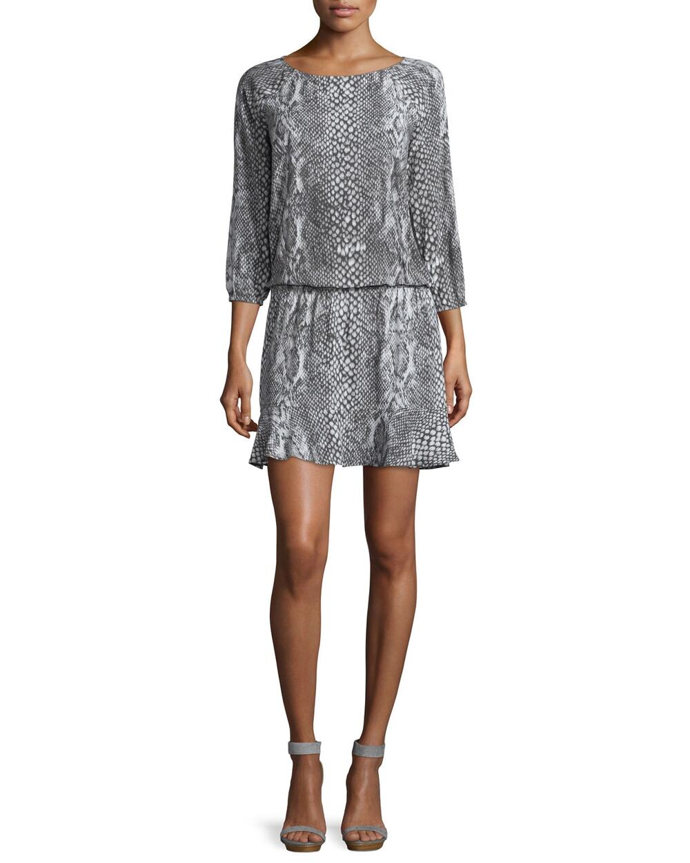 Soft Joie Arryn B 3/4-Sleeve Printed Dress Dark Gray XS